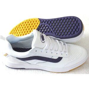 Vans Men's Skate Zahba Leather Mesh Athletic White Purple Stripe Shoes Sizes NIB